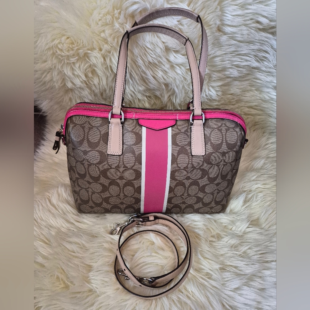 COACH SIGNATURE STRIPE NANCY SATCHEL
